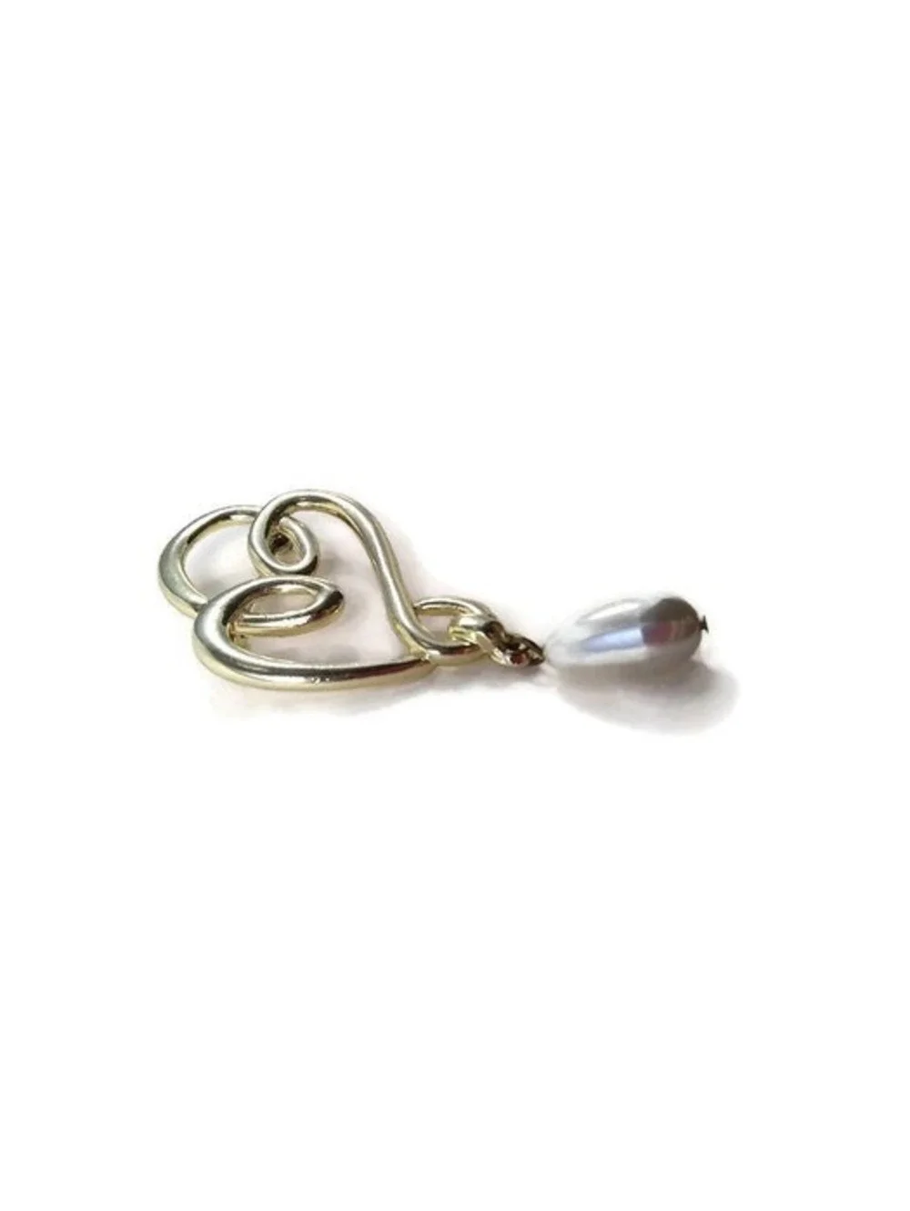 Vintage Gold Tone Swirl Abstract Brooch with Dangling Faux Teardrop Pearl.